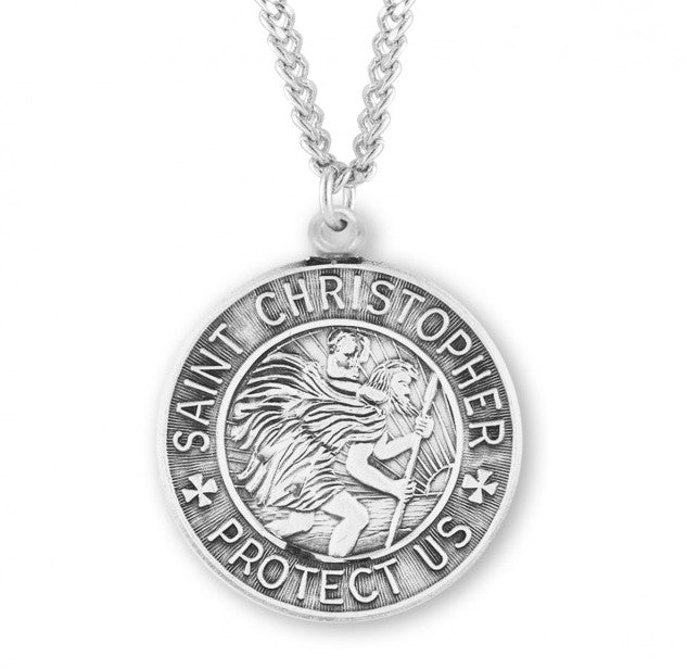 Saint Christopher Round Sterling Silver Medal