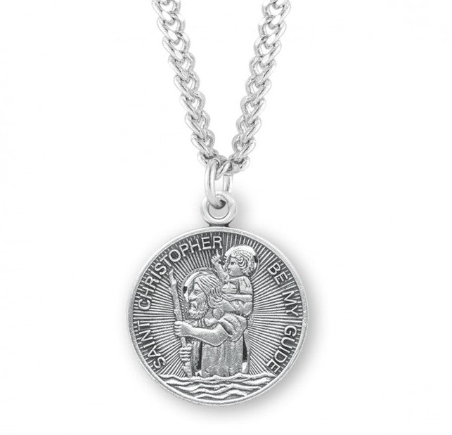 Saint Christopher Round Sterling Silver Medal