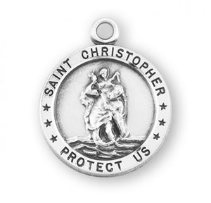 Saint Christopher Stars Round Sterling Silver Medal