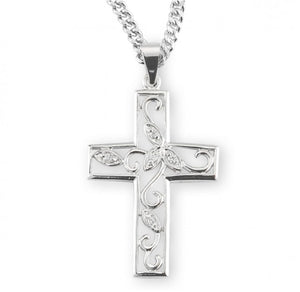 Crystal Cubic Zircon Sterling Silver Vine Cross