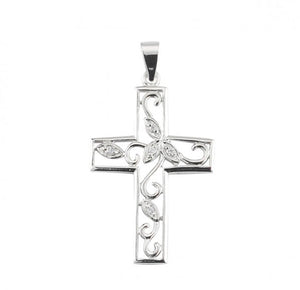 Crystal Cubic Zircon Sterling Silver Vine Cross