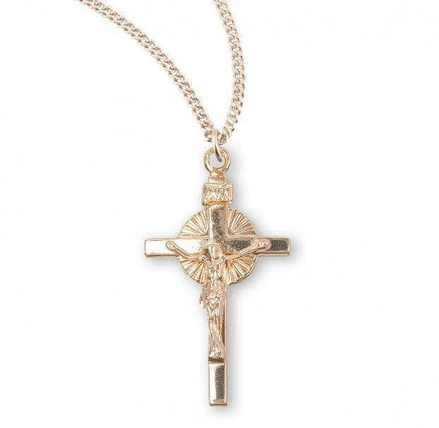 Sun Burst Gold Over Sterling Silver Crucifix