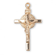 Load image into Gallery viewer, Sun Burst Gold Over Sterling Silver Crucifix
