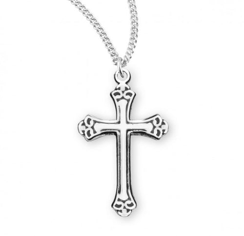 Swirl Tip Black Enameled Sterling Silver Cross