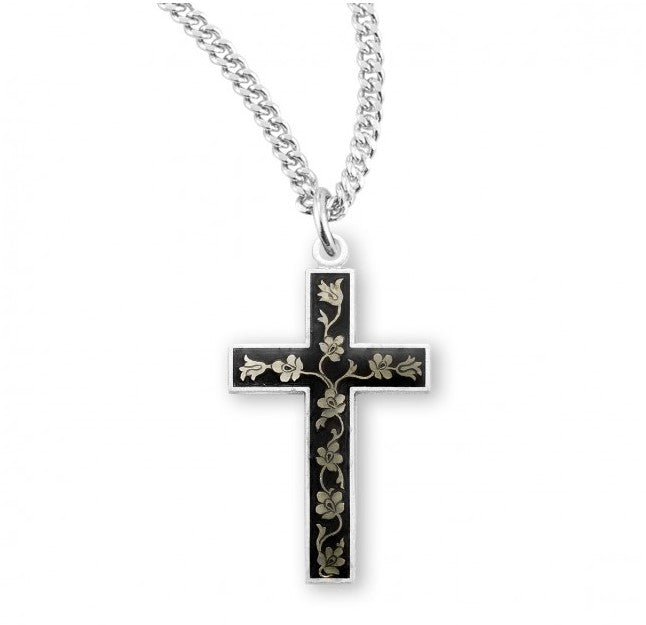 Black Enameled Sterling Silver Cross