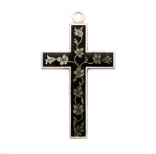 Load image into Gallery viewer, Black Floral Enameled Sterling Silver Cross
