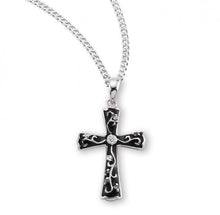 Load image into Gallery viewer, Black Enameled Sterling Silver Cross with Crystal Zirconia
