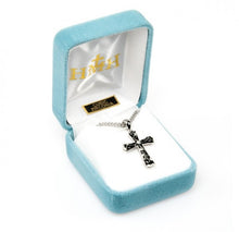 Load image into Gallery viewer, Black enameled cross with crystal cubic zirconia &quot;CZ&#39;s&quot;.
