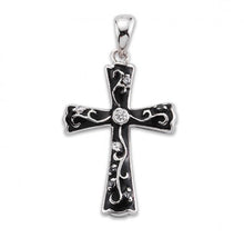 Load image into Gallery viewer, Black Enameled Sterling Silver Cross with Crystal Zirconia
