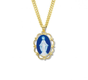 Dark Blue Gold Over Sterling Silver Cameo Miraculous Medal