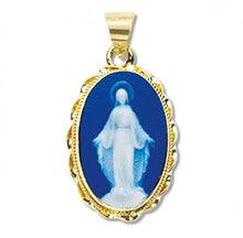 Load image into Gallery viewer, Madonna Dark Blue Gold Over Sterling Silver Cameo Miraculous Medal
