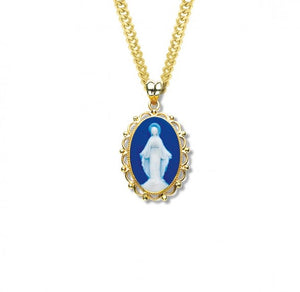 Dark Blue Gold Over Sterling Silver Cameo Miraculous Medal