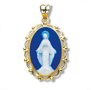 Capodimonte Dark Blue Gold Over Sterling Silver Cameo Miraculous Medal