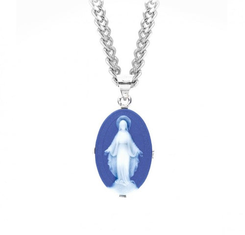 Dark Blue Sterling Silver Cameo Miraculous Medal