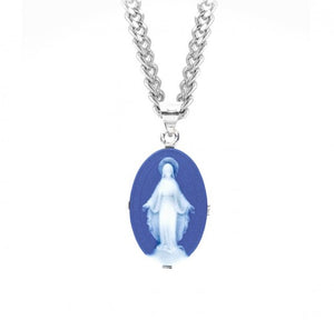 Dark Blue Sterling Silver Cameo Miraculous Medal