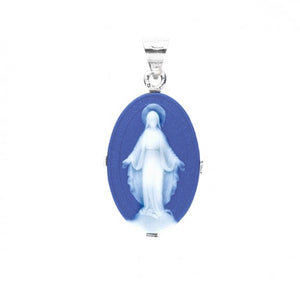 Ornate Dark Blue Sterling Silver Cameo Miraculous Medal