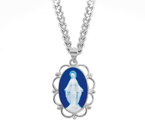 Dark Blue Sterling Silver Cameo Miraculous Medal