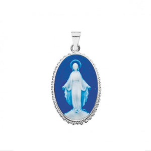 Dark Blue Sterling Silver Capodimonte Cameo Miraculous Medal