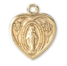 Load image into Gallery viewer, Small Heart Shaped Miraculous Medal Gold Over Sterling Silver
