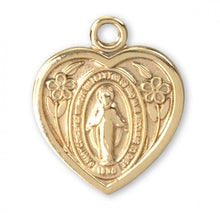 Load image into Gallery viewer, Madonna Petite Gold Over Sterling Silver Heart Shaped Miraculous Medal
