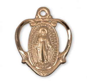 Ornate Heart Miraculous Medal Gold Over Sterling Silver