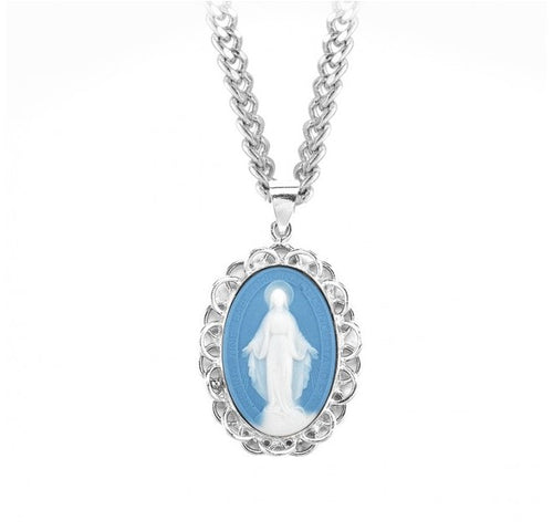 Light Blue Sterling Silver Cameo Miraculous Medal