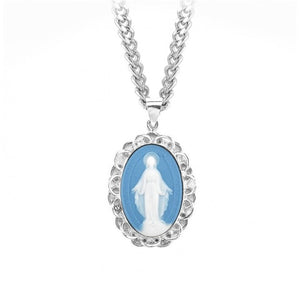 Light Blue Sterling Silver Cameo Miraculous Medal