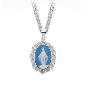 Light Blue Sterling Silver Cameo Miraculous Medal