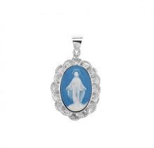 Load image into Gallery viewer, Virgin Mary Light Blue Oval Sterling Silver Cameo Miraculous Medal
