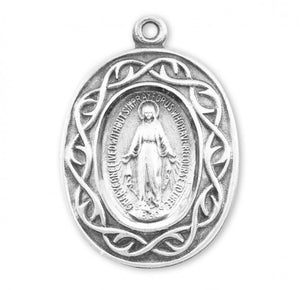 Miraculous Medal Oval Sterling Silver "Crown of Thorns" Medal