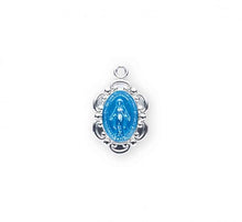 Load image into Gallery viewer, Sterling Silver Blue Enameled Oval Fancy Edge Miraculous Medal
