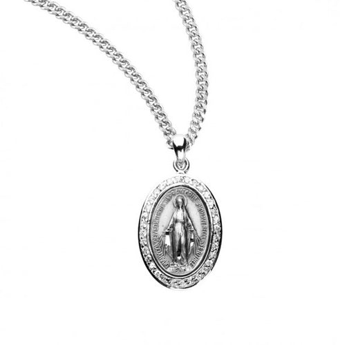 Sterling Silver Crystal Cubic Zirconia Miraculous Medal