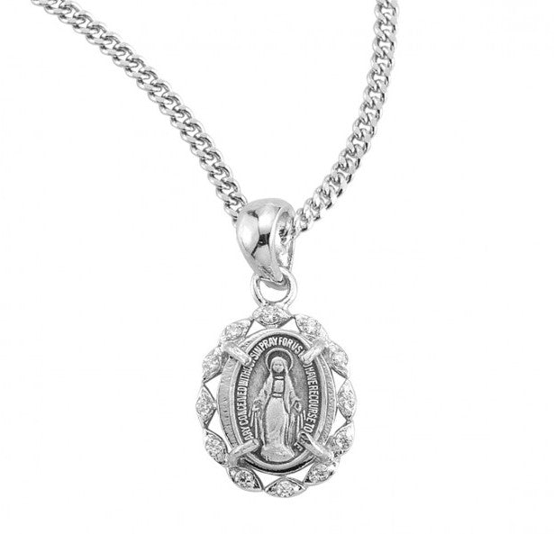 Sterling Silver Crystal Cubic Zirconia Miraculous Medal