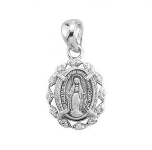 Sterling Silver Crystal Cubic Zirconia Miraculous Medal