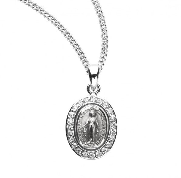 Sterling Silver Crystal Cubic Zirconia Miraculous Medal