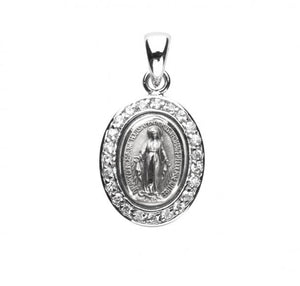 Sterling Silver Crystal Cubic Zirconia Miraculous Medal