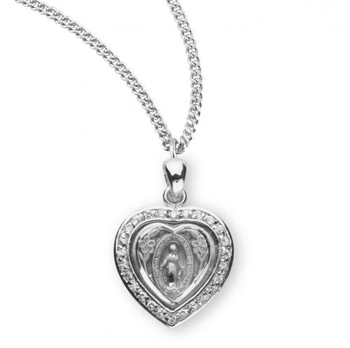 Sterling Silver Crystal Cubic Zirconia Miraculous Medal