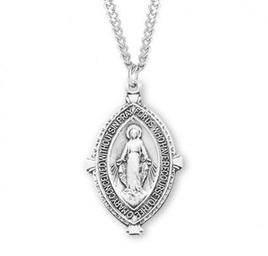 Sterling Silver Double Pointed Oval Miraculous Medal