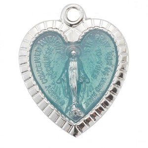 Sterling Silver Enameled Heart Shaped Miraculous Medal