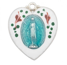 Load image into Gallery viewer, Sterling Silver Flower Enameled Heart Shaped Miraculous Medal
