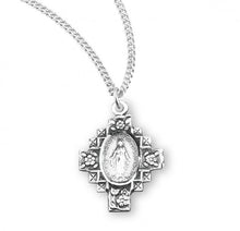 Load image into Gallery viewer, Sterling Silver Flowered Cross Miraculous Medal
