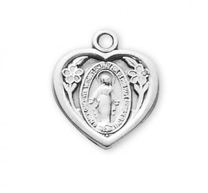 Sterling Silver Heart Shaped Miraculous Medal