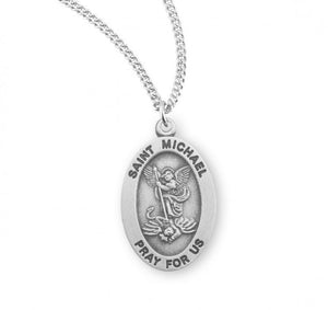 Saint Michael Archangel Oval Sterling Silver Medal