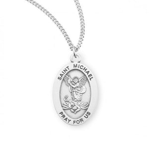 Saint Michael Archangel Oval Sterling Silver Medal