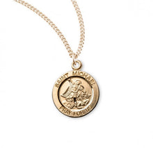 Load image into Gallery viewer, Patron Saint Michael Round Gold Over Sterling Silver Medal
