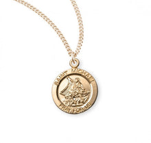 Load image into Gallery viewer, Patron Saint Michael Round Gold Over Sterling Silver Medal
