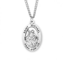 Load image into Gallery viewer, Patron Saint Michael Oval Sterling Silver Medal
