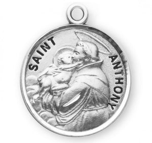 Patron Saint Anthony Round Sterling Silver Medal 20 Inch Chain