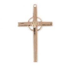 Load image into Gallery viewer, Gold Over Sterling Silver High Polished Holy Spirit Cross with a Pierced Halo
