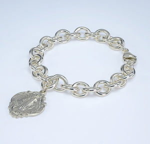 Sterling Silver Miraculous Medal Heavy Chain Link Bracelet